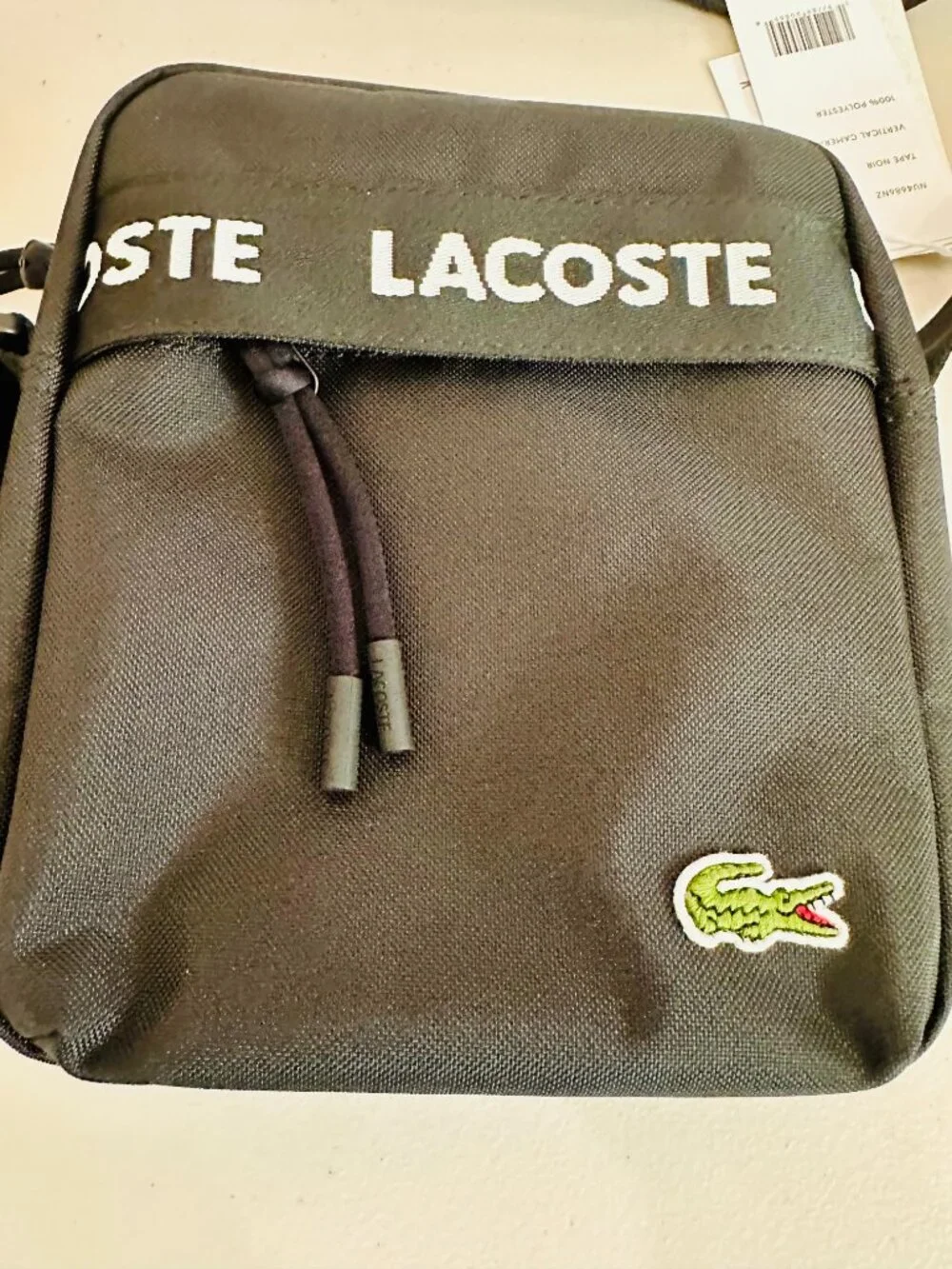 LACOSTE NEOCROC TAPE NOIR BLACK VERTICAL CAMERA CROSSBODY BAG UNISEX